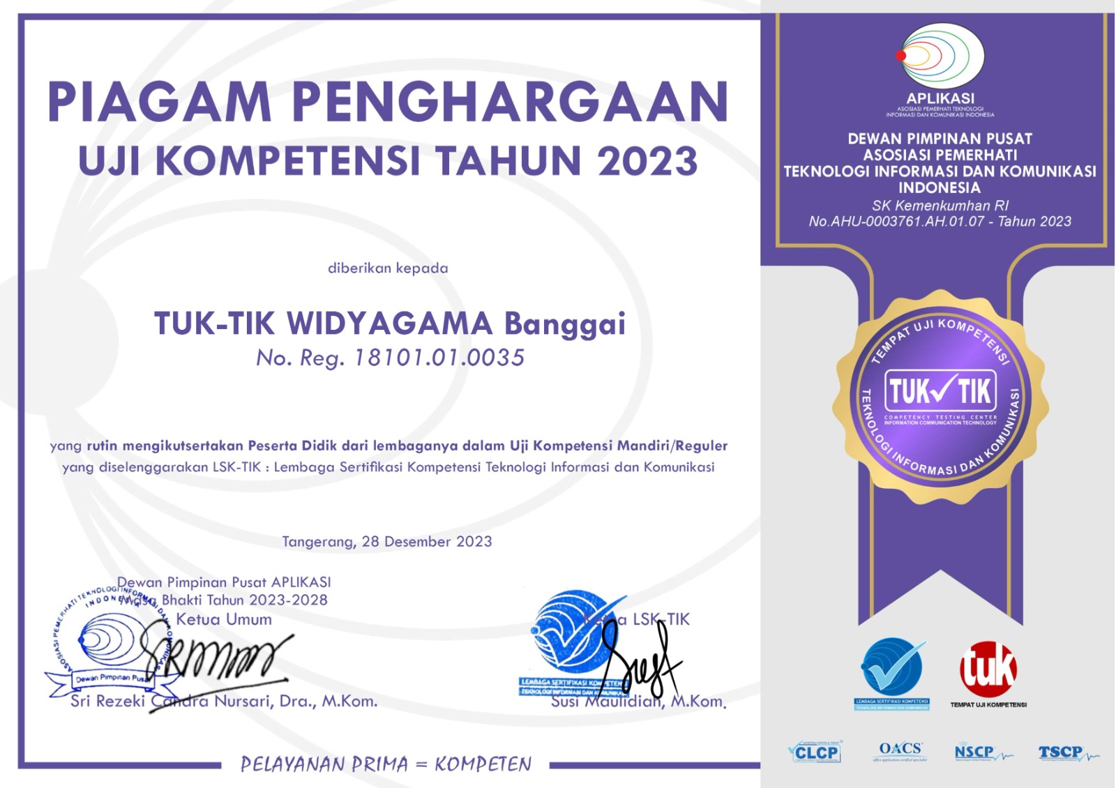 PENGHARGAAN UJI KOMPETENSI 2023